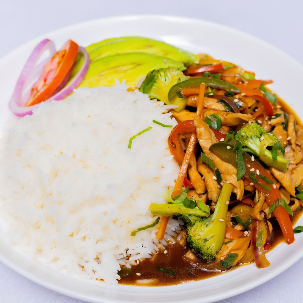 CHICKEN STIR FRY WITH ACCOMPANIMENTS (RICE)